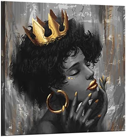 sechars Afro-Amerikai Wall Art Gyönyörű Fekete Nő Korona Art Festmények, Modern Fekete Arany Vászon Képek Haza Hálószoba Fali Dekoráció Galéria