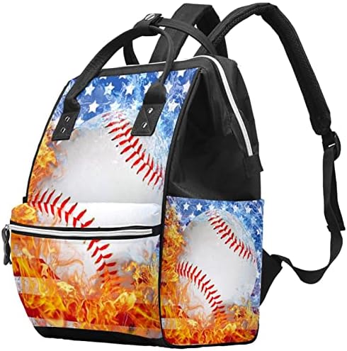 GUEROTKR Utazási Hátizsák, Pelenka táska, Hátizsák Táskában, Baseball Láng Víz Amerikai Zászló mintás