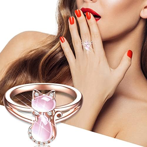 A nők Ígéret Gyűrű Rose Gold Macska Stílus Megfelelő Gyűrűk Női Rózsaszín Kő, Kristály Gyémánt Gyűrű Női Ékszerek Egymásra Gyűrűk