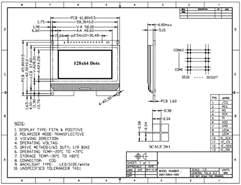 CANADUINO keret nélküli Grafikus LC Kijelző 128x64, SPI Interface, Háttérvilágítás, ST7565R (Kék)