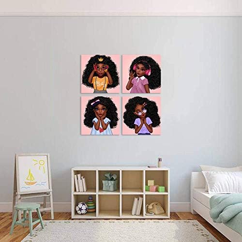 VIIVEI Rózsaszín Fekete Művészet Gyerekek Wall Art Dekor Vászon Plakátok, Képek Lányoknak Baba Szoba Afro-Amerikai Wall Art Dekor