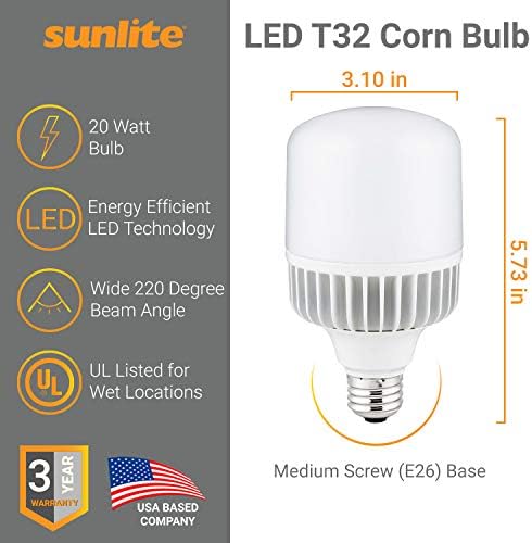 Sunlite 81265-SU LED T32 Szuper Fényes Magas Lumen Kukorica Izzó, 20 Watt (225W Egyenértékű) 2600 Lm, Közepes e26 Bázis, 120-277