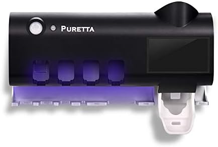 PURETTA Fogkefe sterilizáló Fogkefe tartó LED UV Sterilizáló Funkció Újratölthető Napenergia,Vezeték nélküli Design,Falra Szerelhető Automatikus