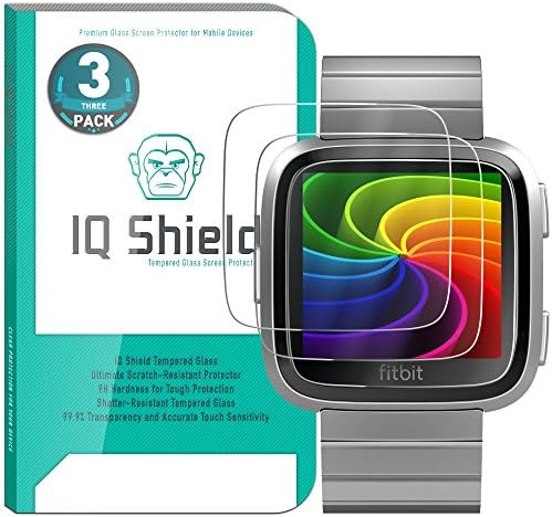 IQ Pajzs Üveg kijelző Védő fólia Kompatibilis Fitbit Versa (3 Csomag) Tiszta Edzett Golyóálló Üveg HD, Átlátható Shatter-Védő Pajzs, 99% -
