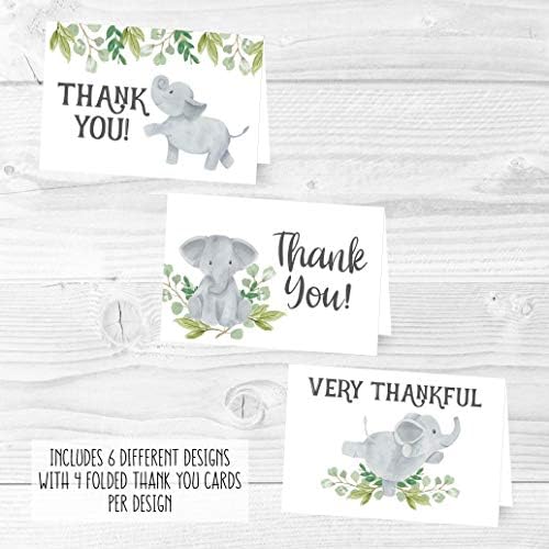 24 Zöld Elefánt Köszönöm Kártyák Borítékokat, a Gyerekek vagy a Baby Shower Köszönöm figyelmét, Állat 4x6 Változatos Hála Kártya
