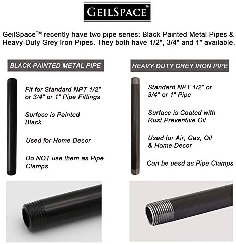 GeilSpace 6 Csomag 1/2 × 20 Heavy Duty Előre Vágott Szürke Fém Cső, Ipari Acél Illik a Szabványos Fél Inch Menetes Csövek, Szerelvények - Vintage