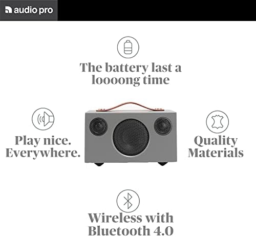 Audio Pro Addon T3+ HiFi Hordozható, Akkumulátorral Működő Bluetooth Hangszóró - 30 Játékidő (Szürke)