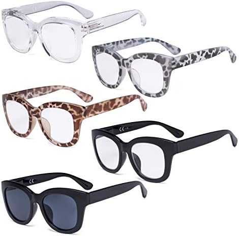 Eyekepper 10% megtakarítás 5 Csomag Női Retro Túlméretezett Olvasó Szemüveg, 4 Csomag Nagyméretű Szögletes Design Olvasó +2.00