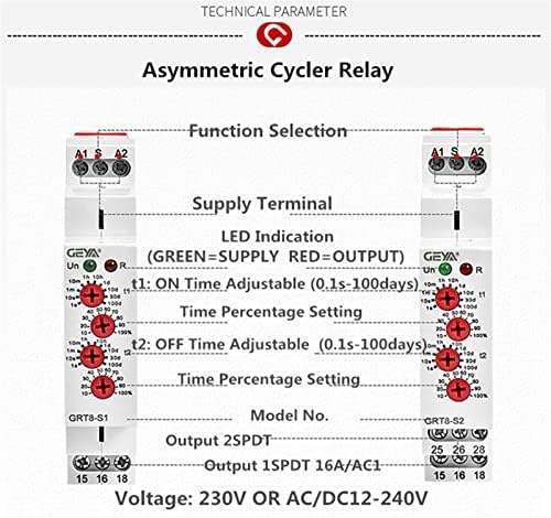 ILAME GRT8-S Aszimmetrikus Ciklus Időzítő Relé SPDT 220V 16A AC/DC12V-240V Elektronikus Ismételje meg Relé (Méret : GRT8-S1 AC230V)