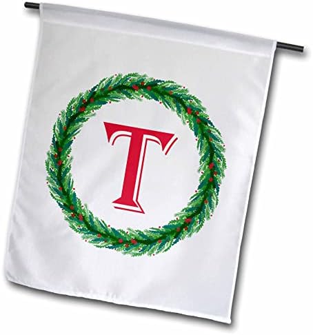 3dRose Karácsonyi Koszorú Monogram T Piros Kezdeti, SM3DR - Zászlók (fl_353363_1)