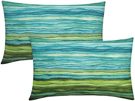 Teal Kék, Zöld, Párna, Takaró 12X20 Hüvelyk Akvarell Aqua Hullámok Ecset Ágyéki Párna Esetben Absztrakt Csíkos Tenger Splash