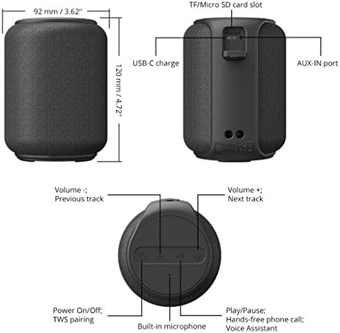 VASTAG Mini Bluetooth Hangszóró Hangszórók IPX6 Vezeték nélküli Hordozható Hangszóró, 360 fokban Surround Hangzás, Hang Asszisztens