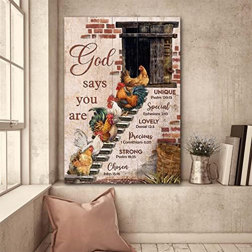 Csirke festés, Fa lépcső, Isten azt mondja, te erős vagy - Jézus Portré poszter anyám, apám nap (Vászon, Keretben, 24x36)