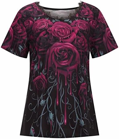 V Neck póló Női, Női Divat virágmintás Grafikus Póló Rövid Ujjú Blúzok Laza Alkalmi Sleeve T-Shirt