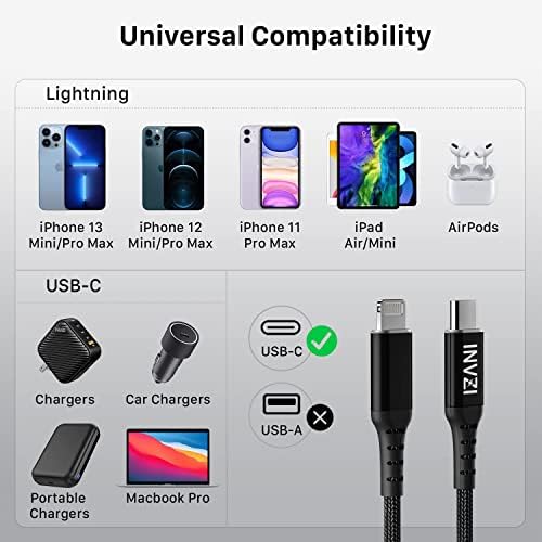 INVZI [Csomag] 100w GaN USB-C Töltő 4-Port USB-C-Lightning Kábel MacBook Pro Air, iPad Pro Air, iPhone 13 12 11 Pro Max