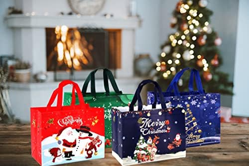 12db Nagy Karácsonyi ajándékcsomagot, Nagy Karácsonyi Ajándék Táskák, 4 Minták Ünnep Újrafelhasználható táska Karácsonyi Táskák Ajándékok