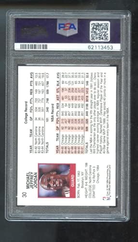 1991-92 Karika 30 Michael Jordan MVP Legértékesebb Játékos PSA 9 Osztályú Kosárlabda Kártya NBA 91-92 1991-1992 Chicago Bulls
