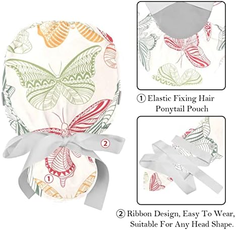 Orvosi Sapkák a Nők Gombok Hosszú Haj, 2 Darab Állítható Dolgozó Kap, Virágos Stílus Pillangó