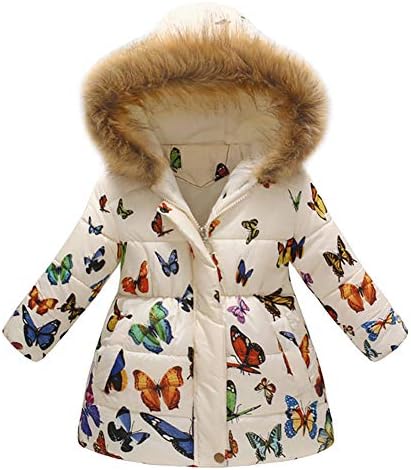 Gyerekek, Lányok, Fiúk Fény Gömb Virágos Nyomtatás Faux Prémes Kapucnis Zip Fleece Őszi Téli Kabát