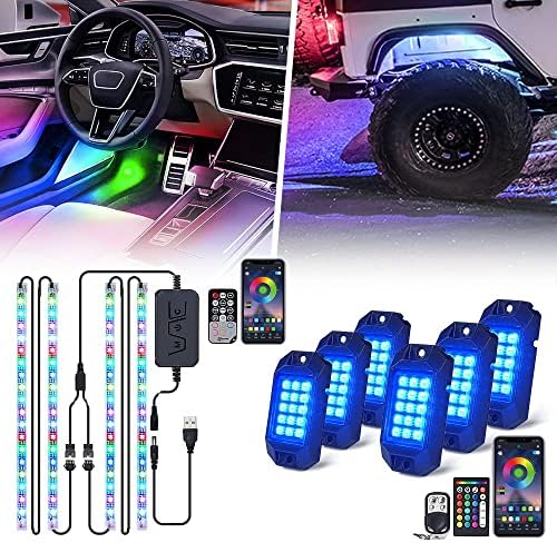 Köteg Dreamcolor USB LED Autó Belső Világítás Szalag Készlet, Bluetooth RGB LED Rock Világítás Készlet