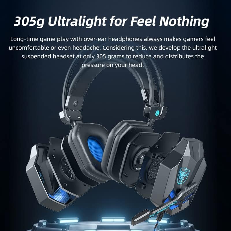 Ke1Clo Gaming Headset Mikrofonnal Gamer Fejhallgató, HD Surround Sound & Ergonomikus Earmuff, Zaj-Csökkentés PC Játék Headset hangulatos