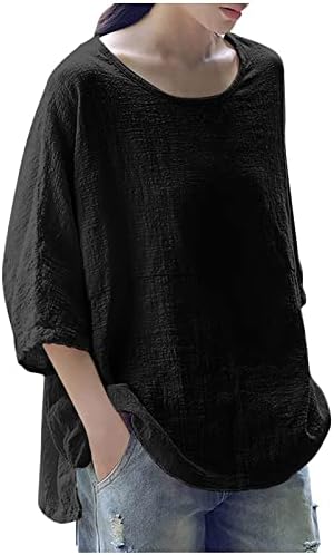 Vászon Maximum a Nők Nyári Alkalmi Ing, 3/4-Es Ujjú Plus Size Pamut Tunika Laza Fit háromnegyedes Ujjú Tshirts
