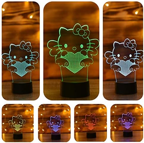 Serkyhome 3D-s Illúzió Night Lights Gyerekeknek 7 Színek Távirányító 3D-s Kitty asztali Lámpa Játék 4 5 6 7 8 Kor Lány Szoba Dekoráció