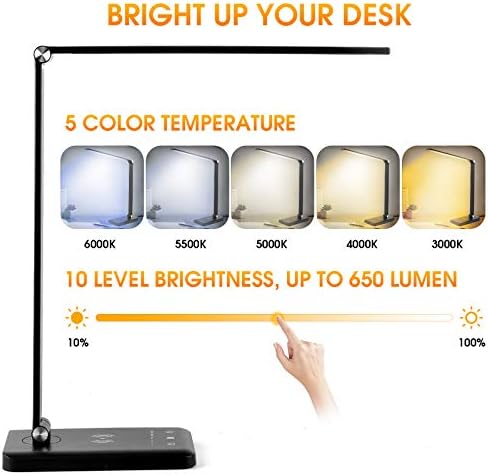 EASTAR LED-es asztali Lámpa, USB Töltő Port, Vezeték nélküli Töltő, Kollégiumi Szoba Essentials, Modern Szem-Gondoskodó asztali Lámpa