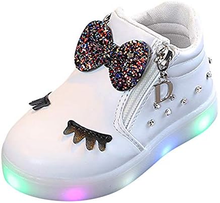 Gyerekek, Fiúk, Lányok Cipők Fellépő Cipő, Gyermek Baba LED Világító Cipők Kristály Bowknot Alkalmi Sport Cipő /1 (Fehér, 22)