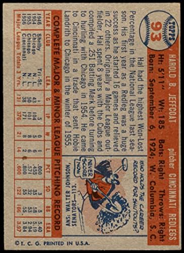 1957 Topps 93 Hal Jeffcoat Cincinnati Reds (Baseball Kártya) EX Vörösök