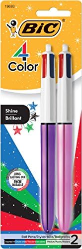 BIC-4-Color Shine golyóstoll, Közepes Pont (1.0 mm), Fém Hordó, Válogatott Festékek, 2 Szám