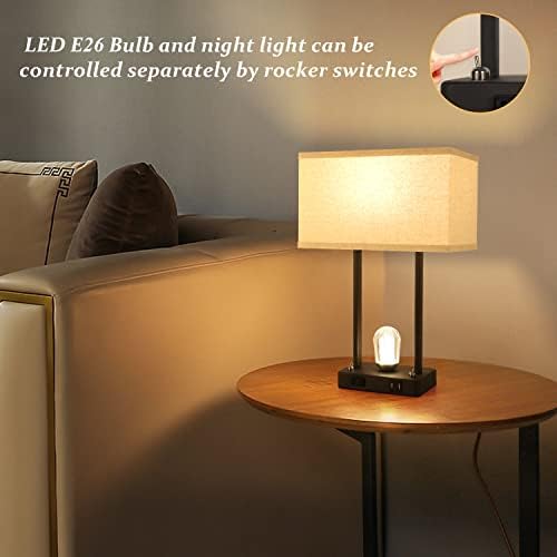 Asztali Lámpa a Hálószoba Szett 2 - Éjjeli Lámpa Éjszakai Lámpa+USB Port&VÁLTÓÁRAMÚ Dugaszolóaljzat Töltési szint, Modern