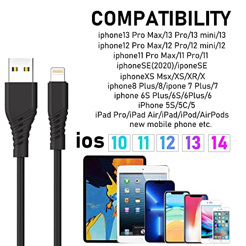 iPhone Töltő[Apple Mpi Hitelesített], 3Pack 6FT Lightning-USB töltőkábellel Apple iPhone Töltő kábel Kábel Kompatibilis iPhone 13/12/11