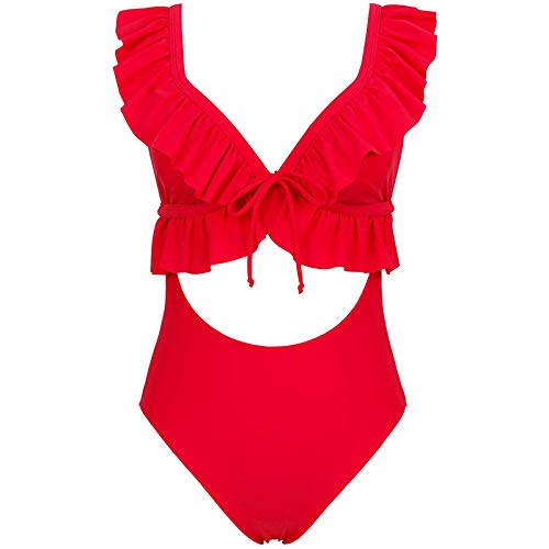 Jsgjocom Bikini a Nők,a Nők egyszínű Bikini Szett Fürdőruha, 2 Darab Fürdőruha Strandcuccot (Vörös,M)