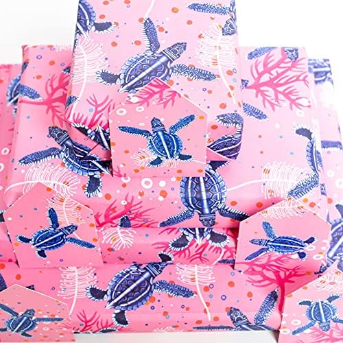 KÖZPONTI 23 - Rózsaszín Csomagolópapír - Kék Turtles - Születésnapi Ajándék Wrap - 6 Lap - A Lányok, Nők, Nők - Újrahasznosítható