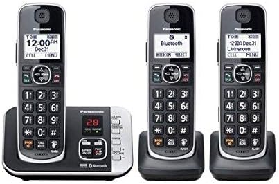 Panasonic Vezeték nélküli Telefon Link Cellára, majd a Digitális rögzítő, 3 Készülékek - Fekete (csak a KX-TGE663B) (Felújított)