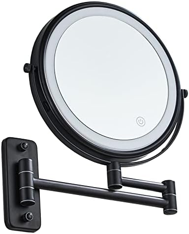 Gecious Fekete Smink Tükör LED-es, 8 inch Kétoldalas 1X/7X Nagyító Tükör, 3 Színes Fények, 360° - os Elforgatás Hiúság Tükör Haza Bathrom,Borotválkozás
