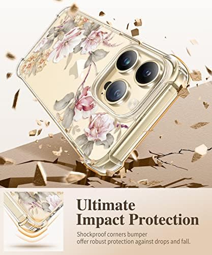 GVIEWIN iPhone 14 Pro Esetében képernyővédő fólia & Kamera Lencséjét Védő, Virágos Vékony Ütésálló Védő Kemény PC+TPU Lökhárító Virág