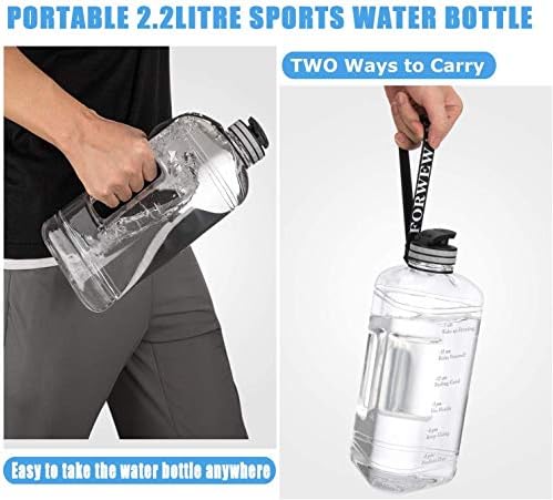 Fél Liter Víz Üveg Kezelni, 2.2 L/74OZ Nagy Műanyag vizes Palackok BPA Mentes FORWEWAY Víz Palack Heveder Hordozható Sport vizeskancsó