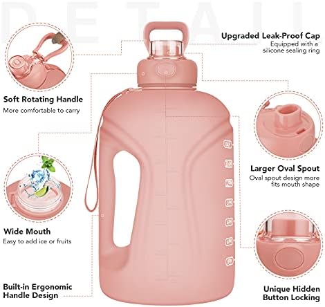 128OZ/1 Gallon Víz Üveg Szalmával & Motivációs Időt Jelölő, Szivárgásmentes BPA Mentes Víz Üveg Kezelni, Széles Szája Nagy Kapacitású vizeskancsó