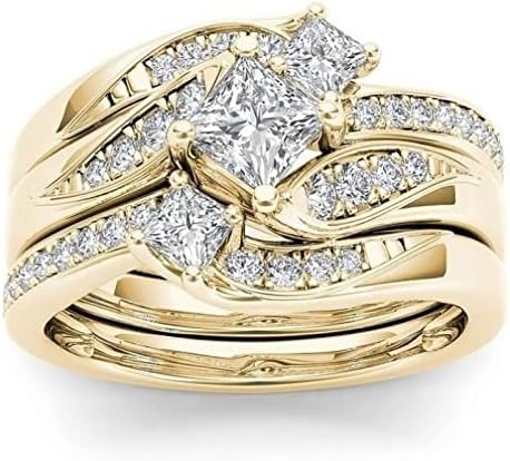 Esküvői Zenekarok Női Sárga Arany Esküvői Gyűrű Szett Hercegnő Vágott CZ Eljegyzési Gyűrűk ígéret gyűrű neki
