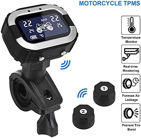 WYKDD Motorkerékpár TPMS Gépjármű-guminyomás-Ellenőrző Rendszer LCD Kijelző Gumiabroncs Hőmérséklet Riasztás 2 Külső Érzékelők