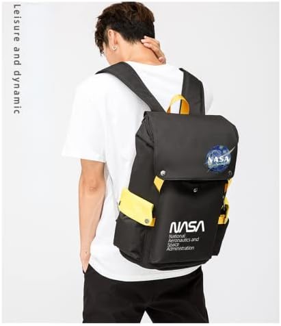 MOUNSHET a NASA hátizsák logó űrhajós USB töltő + fejhallgató lyuk casual unisex táska utazótáska nagy kapacitású laptop táska (sárga,18.9?