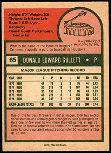 1975 O-Pee-Chee 65 Ne Gullett Cincinnati Reds (Baseball Kártya) EX Vörösök