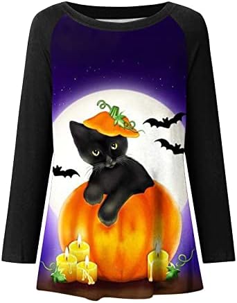 Lila Csónak Nyakú Felsők, Női Hosszú Ujjú Tökfej Macska Nyomtatás Fesztivál Halloween Alkalmi Aranyos, Vicces Felsők Pólók