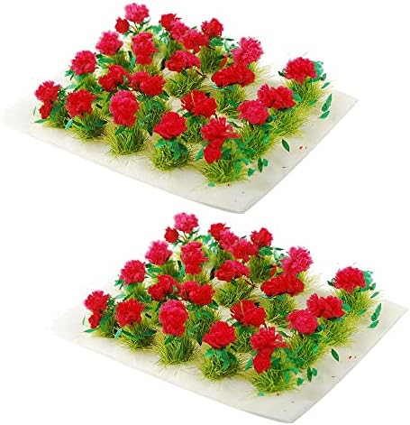 NWFashion 40PCS Miniatűr Színes Virág Klaszter Csoportok Fű Tufts Miniatűr Statikus Táj Modell (Piros)