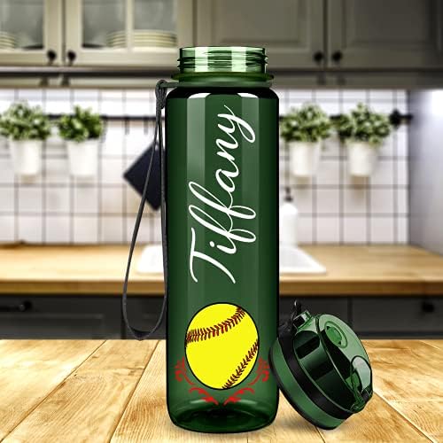 Cuptify Személyre szabott Softball a Hadsereg Zöld Fényű 32 oz 1 Liter Motivációs Nyomkövető Softball Víz Üveg Időt Jelölő Szülinapi