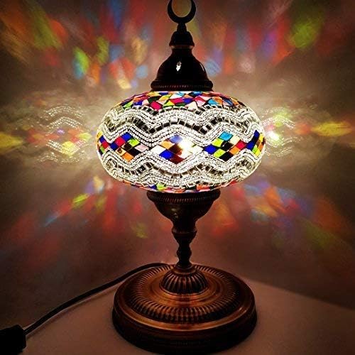 LaModaHome Török Lámpa Kézműves Extra Nagy Moroccon Tiffany Style Üveg Mozaik Asztal Asztali Lámpa Fény - 14 Magas