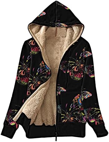 A nők Megvastagodott Kabátban, Pillangók Nyomtatás Divatos Gyapjú Bélelt Kapucnis Téli Pulóver Kabát Kabát Oldalán Pockets