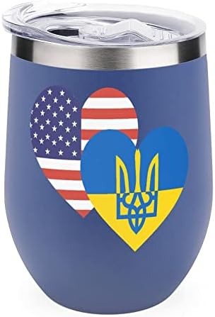Ukrán USA Szív Zászló Üveg Csésze Fedő Szigetelt Rozsdamentes Acél Dobon duplafalú Irodai Otthoni Csésze